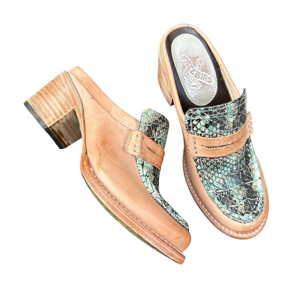 Freebird by Steven Collins Mules Sz 6 | Tan Leather & Snakeskin | Western boot